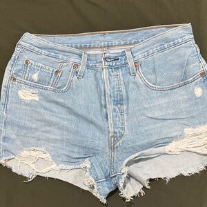 Levi's Light Blue Ripped Jean Shorts